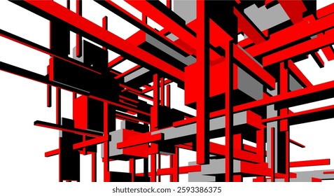 Suprematist Geometric Architectural Forms. Abstract Futuristic 3D Composition with Dynamic Constructivist Elements