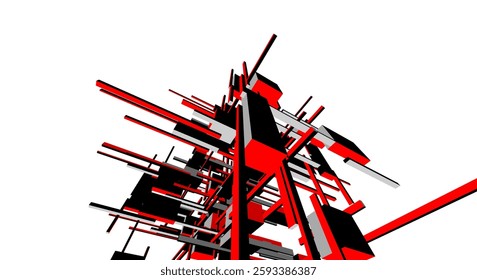 Suprematist Geometric Architectural Forms. Abstract Futuristic 3D Composition with Dynamic Constructivist Elements