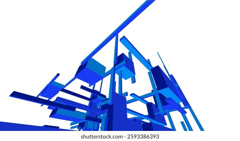 Suprematist Geometric Architectural Forms. Abstract Futuristic 3D Composition with Dynamic Constructivist Elements