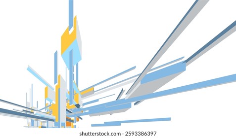 Suprematist Geometric Architectural Forms. Abstract Futuristic 3D Composition with Dynamic Constructivist Elements