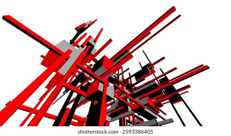 Suprematist Geometric Architectural Forms. Abstract Futuristic 3D Composition with Dynamic Constructivist Elements