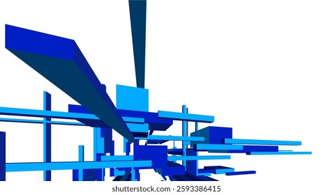 Suprematist Geometric Architectural Forms. Abstract Futuristic 3D Composition with Dynamic Constructivist Elements