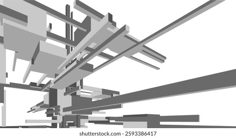 Suprematist Geometric Architectural Forms. Abstract Futuristic 3D Composition with Dynamic Constructivist Elements
