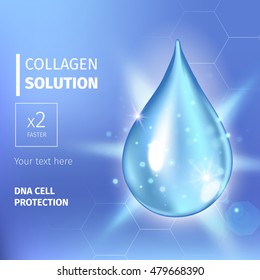 Supreme collagen oil drop essence. Premium shining serum droplet. Vector illustration of  . Cosmetics solution