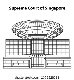 Vista frontal del contorno del vector de construcción del Tribunal Supremo de Singapur