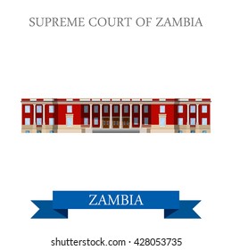 Supreme Court of Zambia. Flat cartoon style historic sight showplace attraction web site vector illustration. World countries cities vacation travel sightseeing Africa collection.