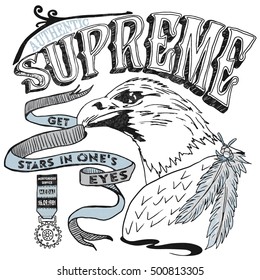 supreme eagle black and white graphic for tee print