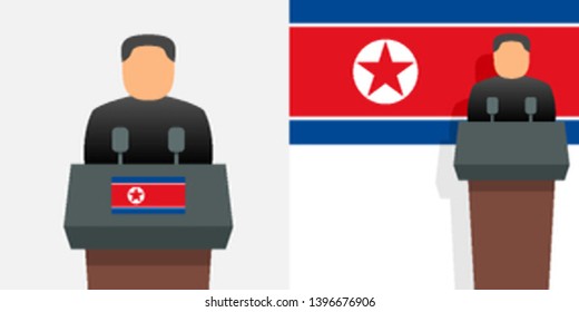 Supreme Leader Of North Korea And Flag