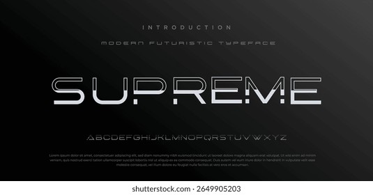 Supreme Logo Font and Number – Modern Corporate Identity Alphabet for Sport, Tech, Fashion, Digital Futuristic Branding. Vector illustration