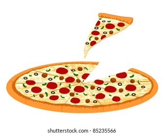 Supreme Pizza with Slice - Vector Illustration