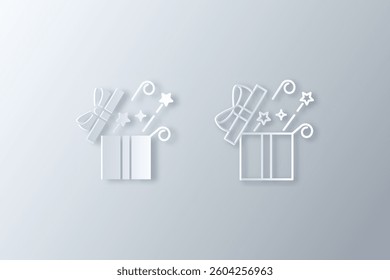 suprise gift box icon made with white paper cut effect style