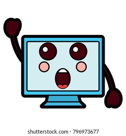 suprised computer monitor kawaii icon image 