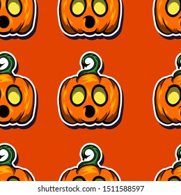 Suprised Face Halloween Pumpkin Seamless pattern Vector Illustration