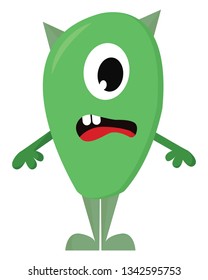 Suprised lime green one-eyed monster vector illustration on white background 