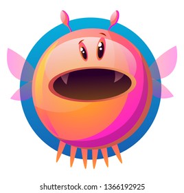 Suprised pink cartoon monster vector illustartion on white background