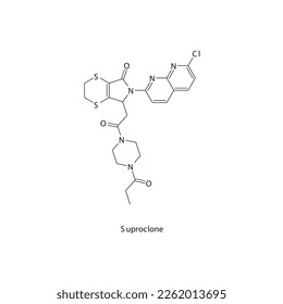 Suproclone flat skeletal molecular structure Z-drug (nonbenzodiazepine) drug used in insomnia, anxiety treatment. Vector illustration.