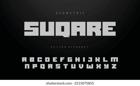 Quadrat Moderne abstrakte digitale Tech-Schriftart. Logo kreative Schriftart, Typ, Technologie, Film, digital, Musik, Film. Schriftart und Illustration im Vektorformat.