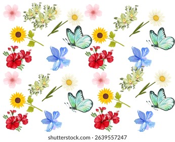 Surabaya, 11 june 2025 vector flowers and butterflies