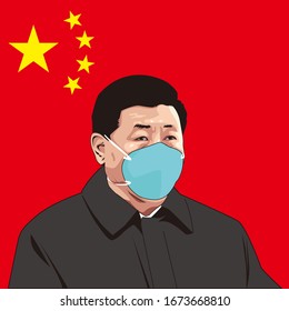 Surabaya 15 March 2020.
Xi Jinping visits Wuhan as China declares success in fight against coronavirus, vector illustration.