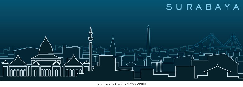 Surabaya Multiple Lines Skyline and Landmarks