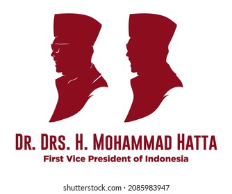 Surakarta, Indonesia - 12 05 2021: Mohammad Hatta, The First Vice President And One Of The Founding Fathers Of The Independence Of The Republic Of Indonesia. Side Silhouette Vector Format