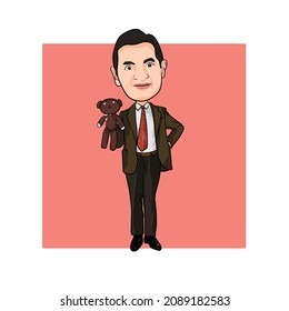 Surakarta, Indonesia, December 11 2021, Rowan Atkinson Mr. Bean potrait Illustration caricature