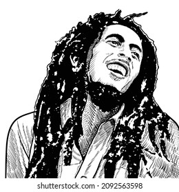 Surakarta Indonesia, December 18 2021, Bob Marley Vector Potrait Illustration On White Background