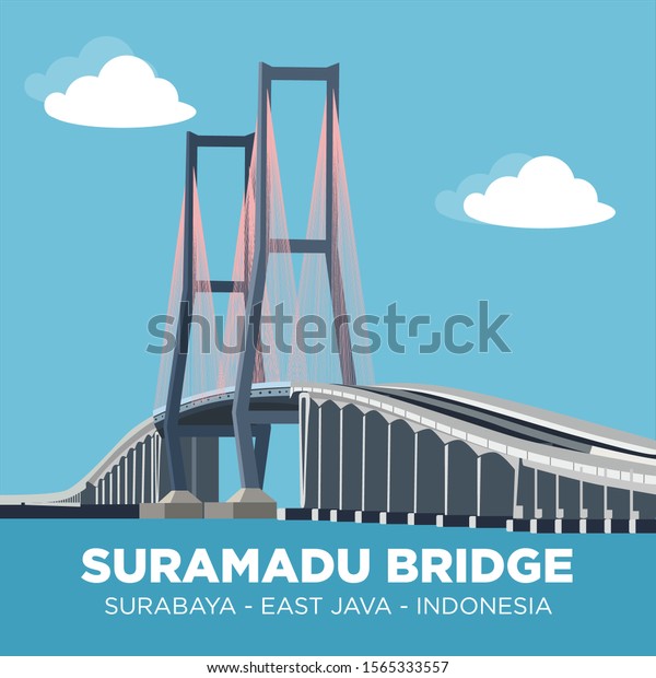 Suramadu National Bridge Jembatan Suramadu Bridge Stock Vector (Royalty ...