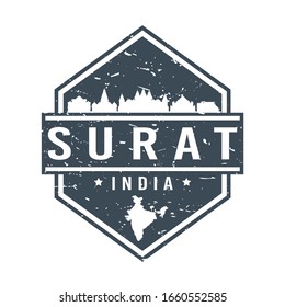 Surat, Gujarat, India Travel Stamp Icon. Skyline City Design Tourism Diamond. Vector Illustration Grunge.