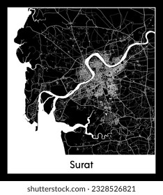 Surat India Asia City map black white vector illustration