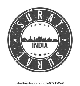 Surat India Skyline. Round Postmark Icon City Design. Vector Landmark Travel.
