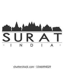 Surat India Skyline Silhouette City. Cityscape Design Vector. Famous Monuments Tourism.