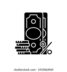 Surcharge black glyph icon. Extra fee and tax. Selling price percentage. Good and service cost additional charge. Checkout fee. Silhouette symbol on white space. Vector isolated illustration