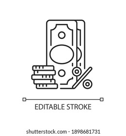 Surcharge linear icon. Extra fee and tax. Selling price percentage. Checkout fee. Thin line customizable illustration. Contour symbol. Vector isolated outline drawing. Editable stroke