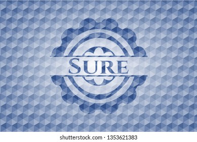 Sure blue emblem with geometric pattern.