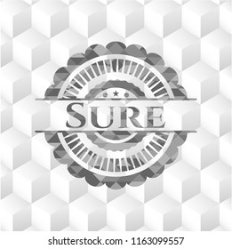 Sure grey badge with geometric cube white background