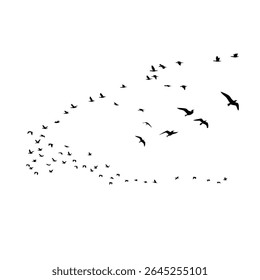 Sure! Here's a shorter version:

"Flying bird silhouette set on white background. Perfect for tattoos, nature art, and symbolizing freedom."