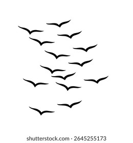 Sure! Here's a shorter version:

"Flying bird silhouette set on white background. Perfect for tattoos, nature art, and symbolizing freedom."