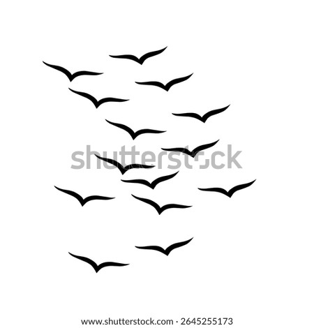 Sure! Here's a shorter version:

"Flying bird silhouette set on white background. Perfect for tattoos, nature art, and symbolizing freedom."
