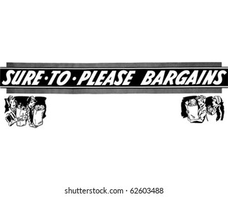 Sure To Please Bargains - Ad Header - Retro Clipart
