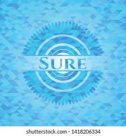 Sure realistic light blue emblem. Mosaic background