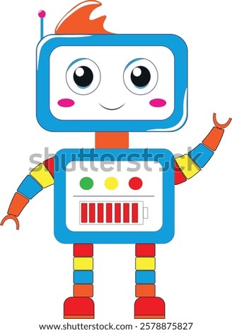 Sure thing! Here’s the translation for you:

"A cartoonish funny robot with an antenna. This robot is sure to bring a smile with its playful and friendly appearance
