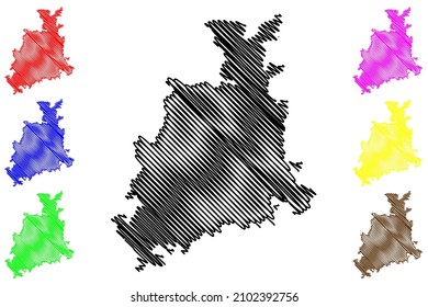 Surendranagar district (Gujarat State, Republic of India) map vector illustration, scribble sketch Surendranagar map