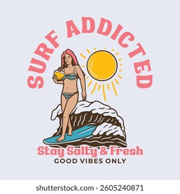 SURF ADDICTED vector illustration tshirt design