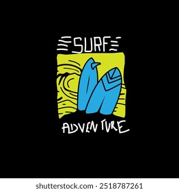 Surf Adventure ocean waves surf board print graphic tee