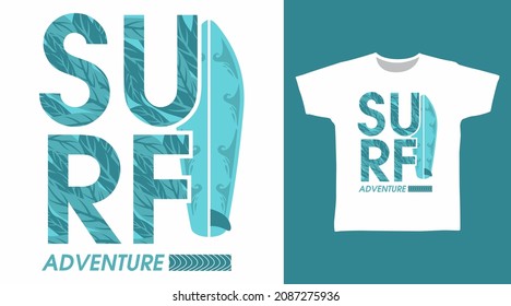 Surf adventure typography tee design concept