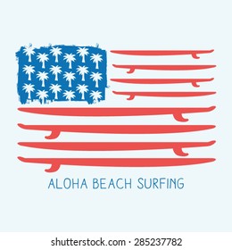 Surf america flag typography, t-shirt graphics, vectors, sport