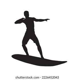 Surf athlete. A man on surfing board vector silhouette.