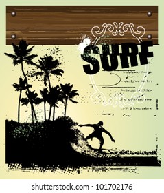 surf background with rider and palms