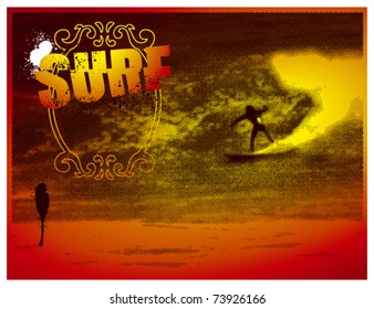 surf banner with sunset colors